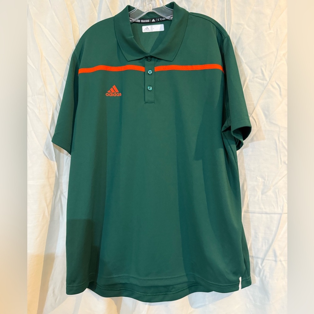 Adidas Polo Shirt in Green with Orange Details